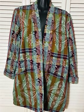 John Mark S reversible Patchwork Striped Kimono embroidered colorful jacket.